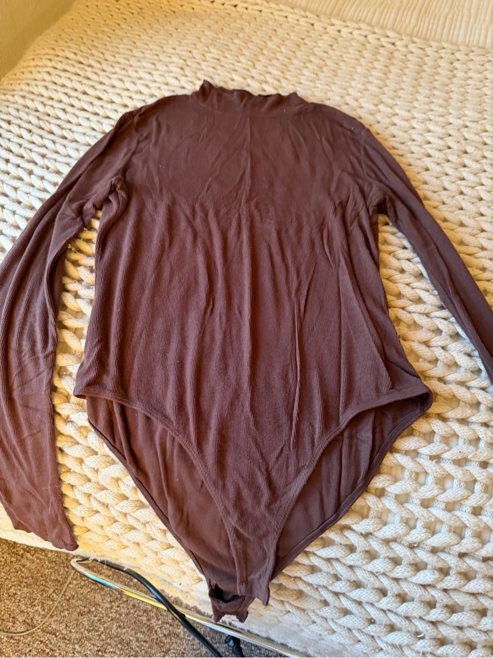 Free People Long-Sleeve Mock Neck Bodysuit - Chocolate Brown